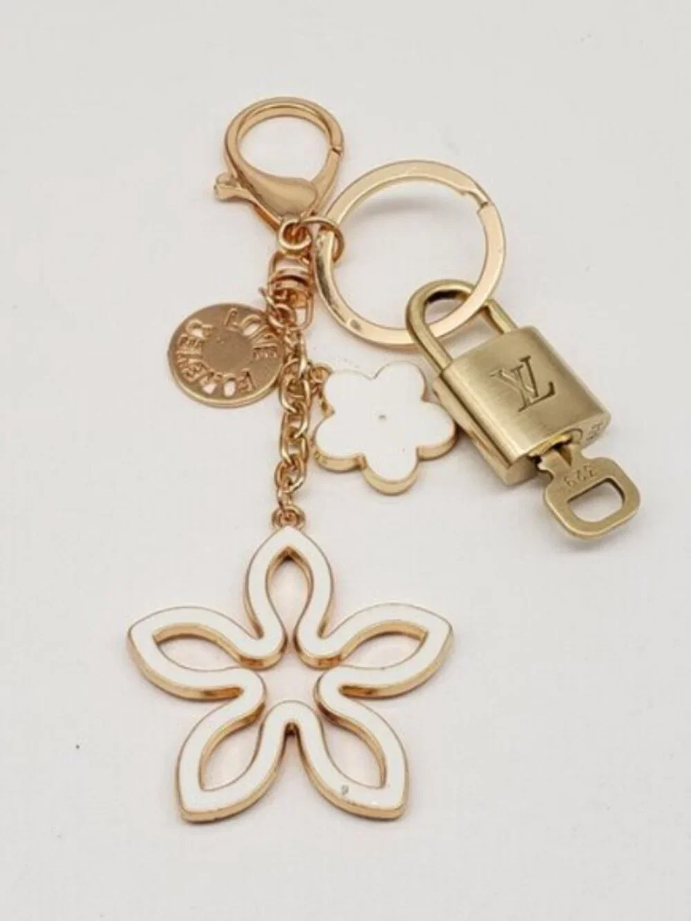 Louis Vuitton Gold & White Flower Keychain Charm